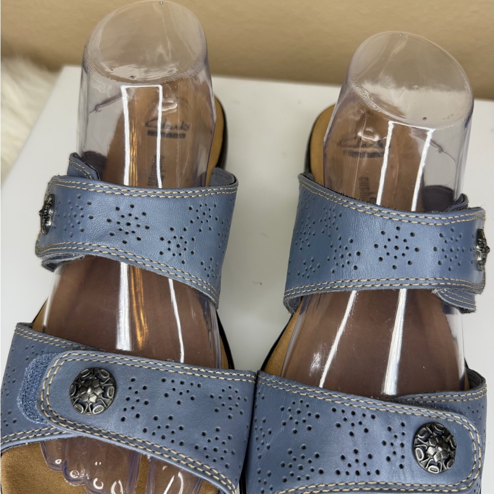 Clarks Blue Perforated Two-Strap Leather Sandals